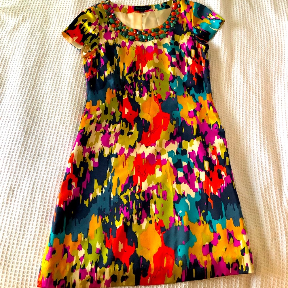 Boden mid century style shift dress embellished collar, size 10